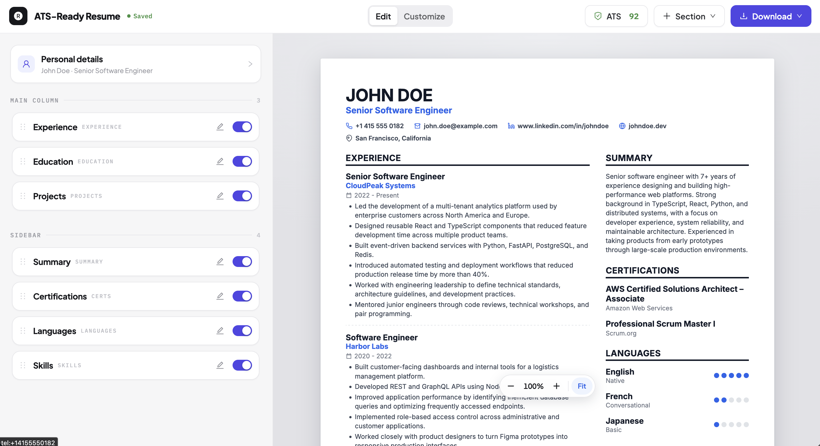 ATS-Ready Resume screenshot