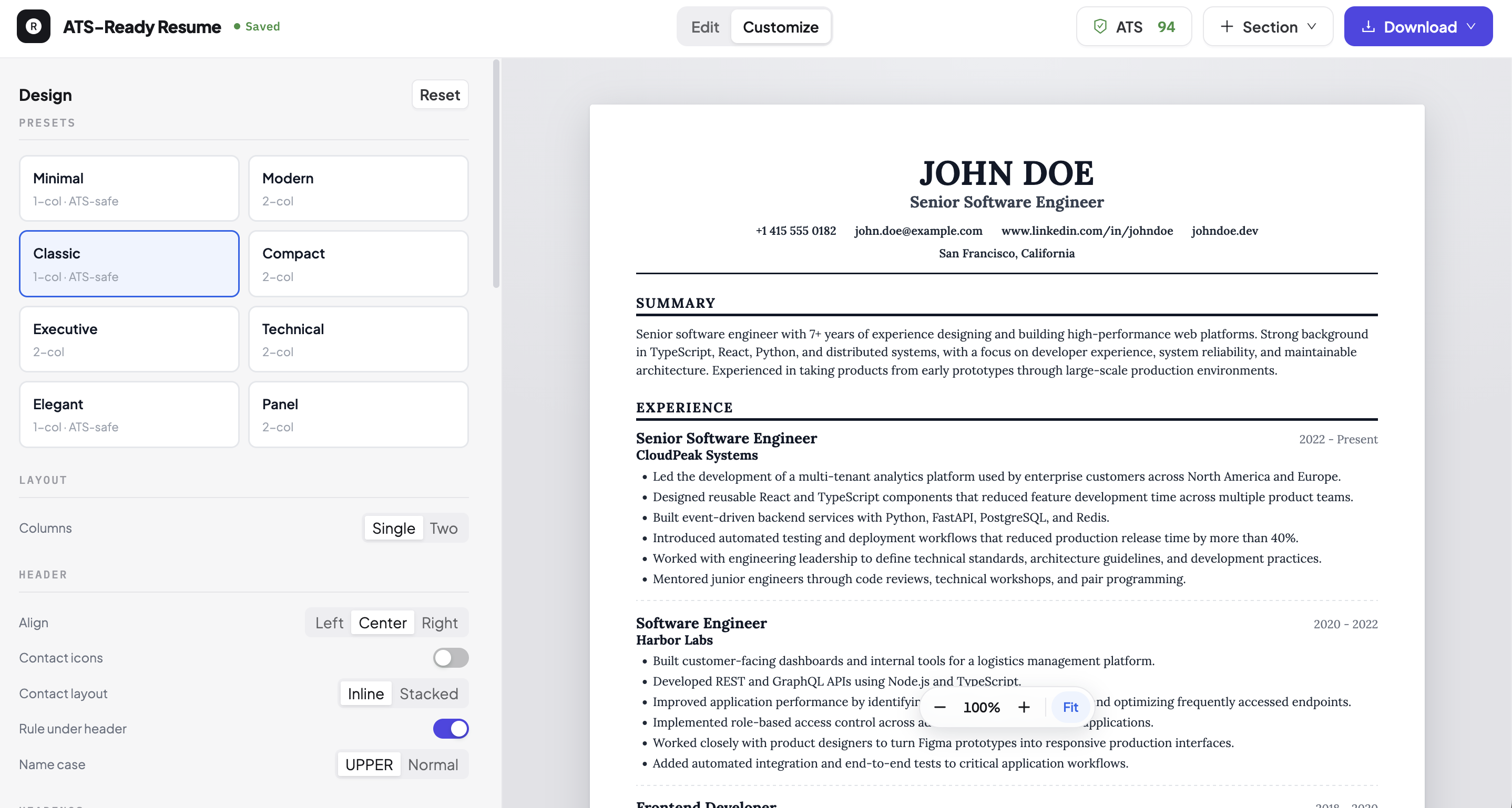 ATS-Ready Resume screenshot